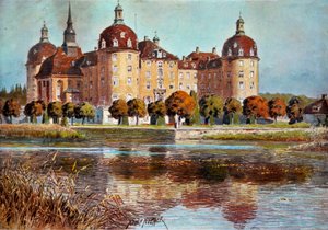 Uitzicht op het kasteel van Moritzbourg door Adolf Noether
