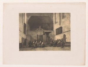 Kerkinterieur met figuren