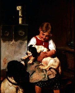 Jong meisje met puppy door Adolf Eberle