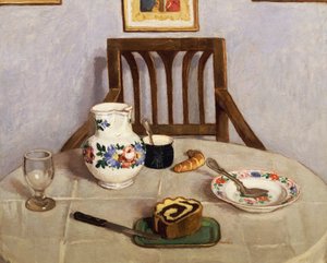 Stilleven met focaccia door Adolf Fenyes