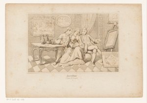 Casanova en de Hertog van Matalone bekijken erotische kunst met Leonilde door Adolf Gnauth