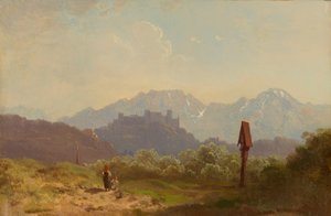 Partij bij Salzburg met uitzicht op de vesting Hohensalzburg en de daarachter oprijzende Untersberg