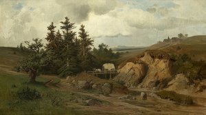 Landschap met een houten brug. 1858 door Adolf Kosárek