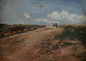 Landelijk pad in Schwalm met een meisje en ganzen door Adolf Lins