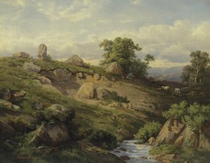 Valleirand met Steenval, 1861 door Adolf Mosengel
