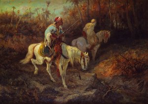 Arabische ruiters aan de rand van een bos