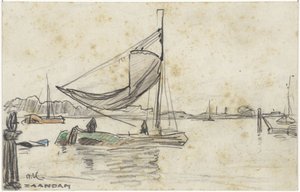 Zeilschepen op de Zaan bij Zaandam door Adolf le Comte