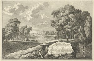Arcadisch rivierlandschap met vrouw en kind door Adolf van der Laan