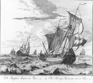 „De buyssen loopen in zee“ (nr. 11 uit de serie haringvangst) door Adolf van der Laan