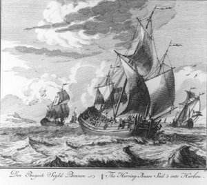 „Den buysch seyld binnen“ (nr. 10 uit de serie haringvangst) door Adolf van der Laan