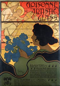 Reclameposter voor Cloisonne Glas, met een kerststal