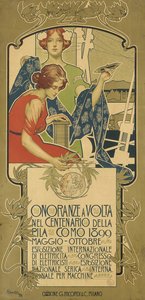 Poster ter Reclame van de Tentoonstelling van Elektrische Producten ter Ere van de 100e Verjaardag van de Geboorte van Alessandro Volta door Adolfo Hohenstein