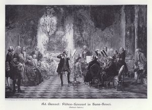 Fluitconcert in het Paleis van Sanssouci, Potsdam, Pruisen door Adolph Friedrich Erdmann von (after) Menzel