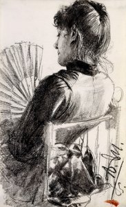 Dame met een waaier, 1885 door Adolph Menzel