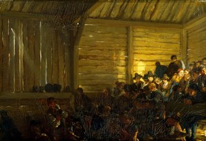 Boerentheater in de Tirol, 1859 door Adolph Menzel