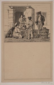 Vogels in gevangenschap. Nr. 9 in Chr. Winther en M. Rørbye, "25 Beelden voor kleine kinderen" door Johan Adolph Kittendorff