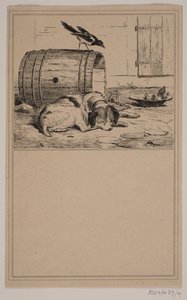 De drinkbak van de hond. Nr. 8 in Chr. Winther en M. Rørbye, "25 Afbeeldingen voor kleine kinderen" door Johan Adolph Kittendorff