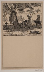 Onder de appelboom. Nr. 21 in Chr. Winther en M. Rørbye, "25 Afbeeldingen voor kleine kinderen" door Johan Adolph Kittendorff