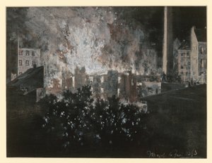 Brand in een huis door Adolph Menzel