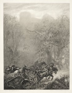 Essay on Stone with Brush and Scraper: Het konvooi van gevangenen door een bos, 1851 door Adolph Menzel