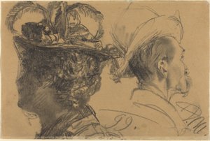 Hoofden van een man en een vrouw door Adolph Menzel
