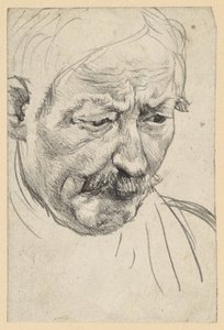 Hoofd van een oudere man met snor door Adolph Menzel