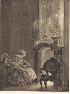 Vrouw voor een vuur door Adolph Menzel