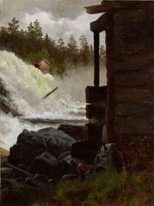 Een waterval door Adolph Tidemand