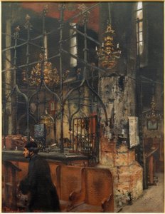 Het Interieur van de Oud-Nieuwe Synagoge in Praag door Adolph Menzel