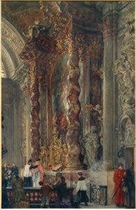 Het hoogaltaar van de Damenstiftskirche in München door Adolph Menzel
