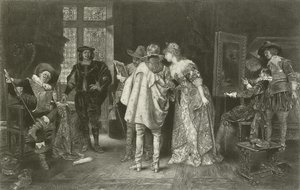 Kenners in Rembrandts studio door Adolphe Alexandre Lesrel