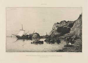 Vissersboot maakt een tussenstop bij de rotsen van Collioure