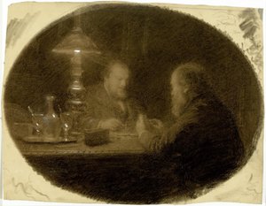 Twee vrienden rond de tafel door Adolphe Felix Cals