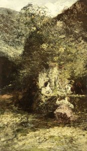 Figuren bij een fontein door Adolphe Joseph Thomas Monticelli