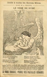 Illustratie van Adolphe dit Willette in Le Pelerin, 22/12/07 - De droom van de baby - Reclame Publiciteit, Moederschap - Engel