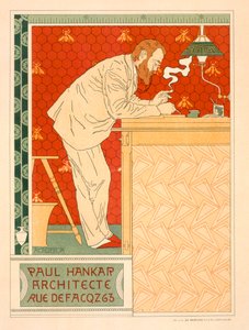 Reproductie van een poster die de architectenpraktijk van Paul Hankar adverteert, 1894 door Adolphe Louis Charles Crespin