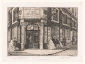 Gezicht op de zaak van Cadart en Luquet met dames en heren bij de etalages door Adolphe Martial Potemont