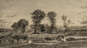 Paarden grazen door Adolphe Mouilleron
