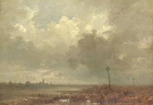 Riviergezicht bij avond door Adolphe Mouilleron