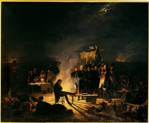 Napoleons bivak op het slagveld van Wagramnuit van 5 tot 6 juli 1809 ... (schilderij op doek) door Adolphe Roehn