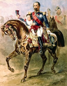 Napoleon III met zijn zoon Louis Napoleon te paard