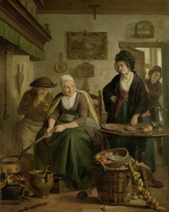 Vrouw bakt pannenkoeken