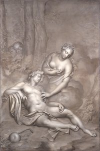 Luna (Diana) bezoekt de slapende Endymion door Adriaan van der Werff