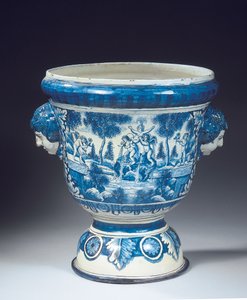 Grote Delftse blauw-witte mythologische tuinvaas in de Barokstijl, ca. 1700 door Adriaen (fl.1868 d.1701) (attr.to) Kocks