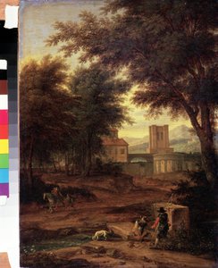 Italiaans landschap met pelgrims