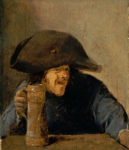 Man met bicorne en houten mok door Adriaen Brouwer