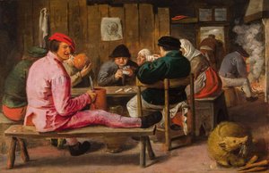 Vrolijke boeren in een herberg door Adriaen Brouwer
