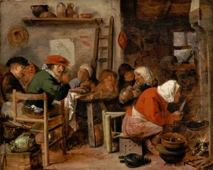 Vrouw die pannenkoeken maakt door Adriaen Brouwer