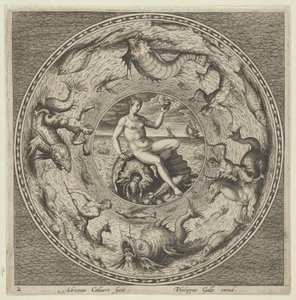 Ontwerp voor een Bord met Thetis op een Schelp in een Medaillon Omgeven door Zeemonsters, c. 1600