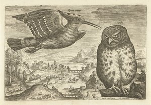 Enkele vogels in een landschap door Adriaen Collaert